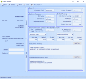 On EverLogic's dealership management software, the back office form is used by a dealership's accountant to track the sale of a unit.