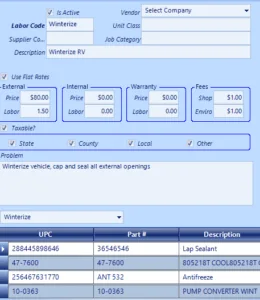 Labor codes allows you to set up consistent pricing for common jobs like oil changes and winterizing that is stored on the dealership management software.