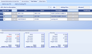 Each repair order (RO) contains a breakdown of parts used in the RO and their prices.