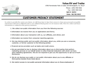 Example of privacy statement on EverLogic. All required documents are programmed into the dealership software during implementation. Other documents can be programmed for $250 per page.